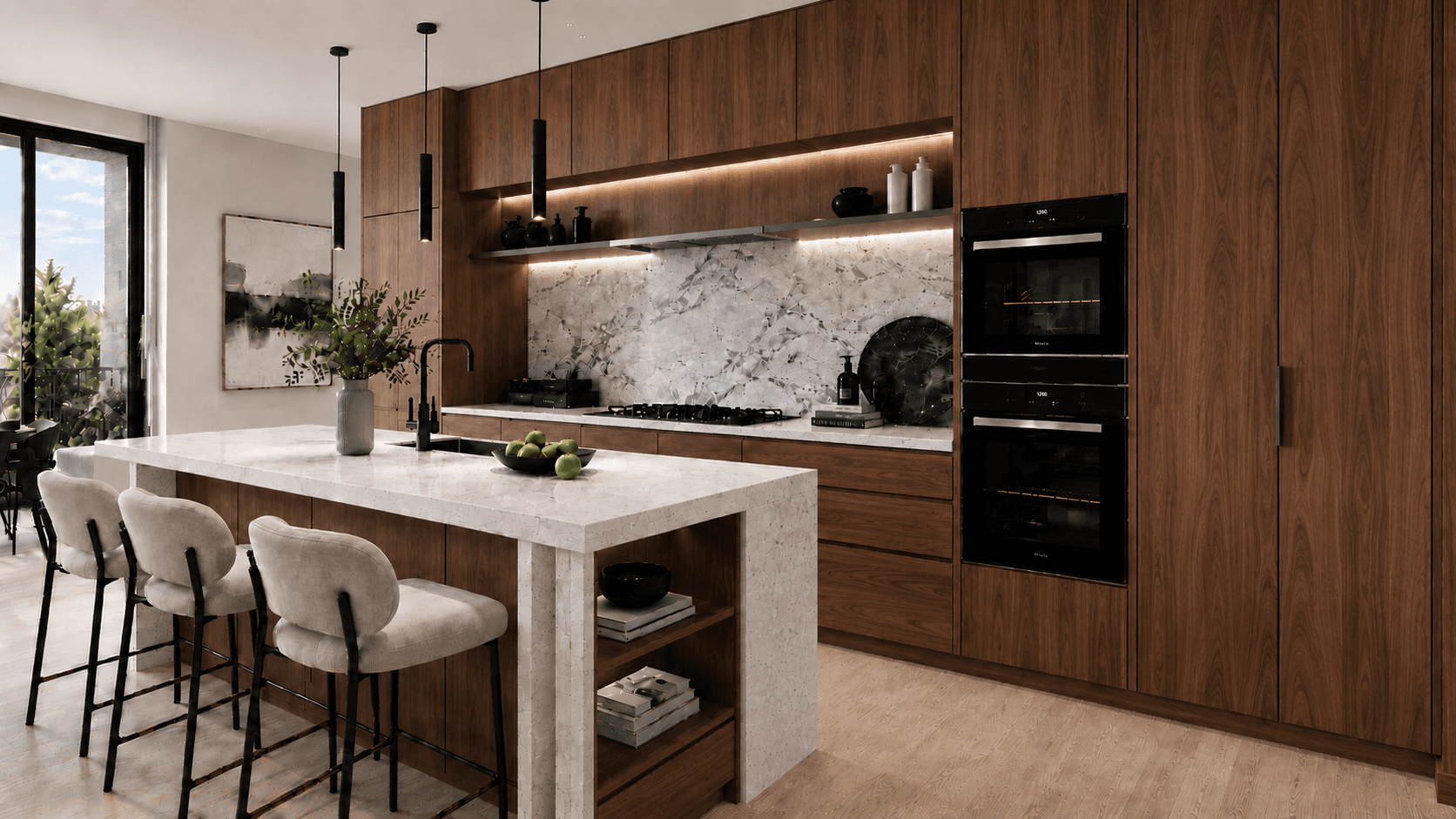 Kitchen with walnut cabinetry finish