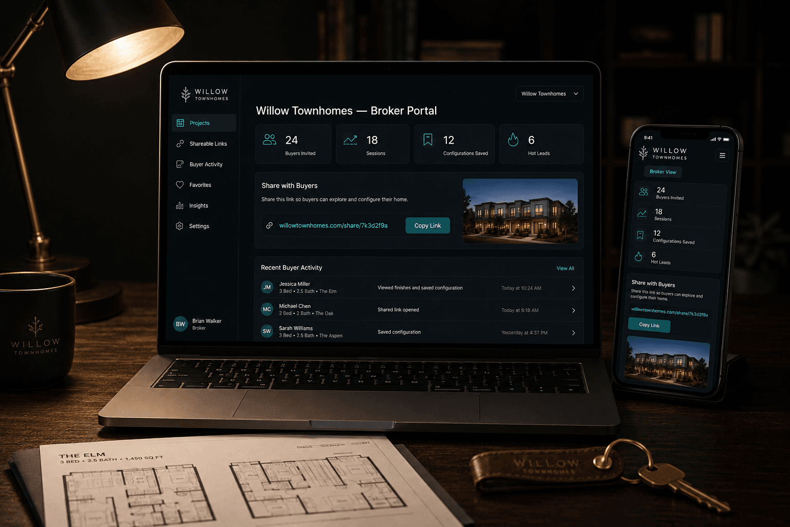Broker sharing a branded project link across devices